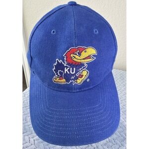 Vintage Kansas Jayhawks Twin Enterprise Blue SnapBack Hat Cap Red